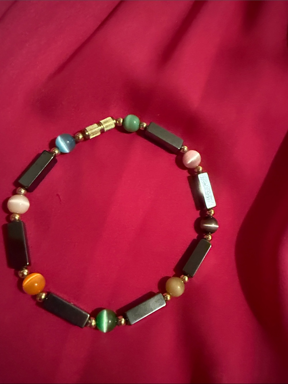Multi-Color Beaded Necklace with Black Tube Accents